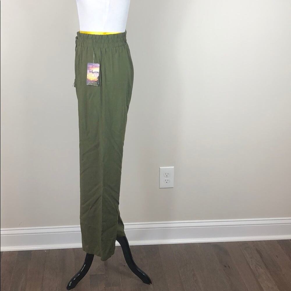 Be Bop Olive Green Palazzo Pants Pull On Wide Leg Rayon Boho Size Large - Picture 4 of 6